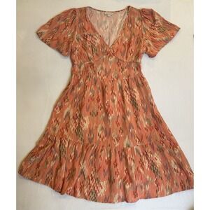 Knox Rose Women's Tiered Midi Dress SM Short Sleeves V-Neck Peasant Prairie Boho